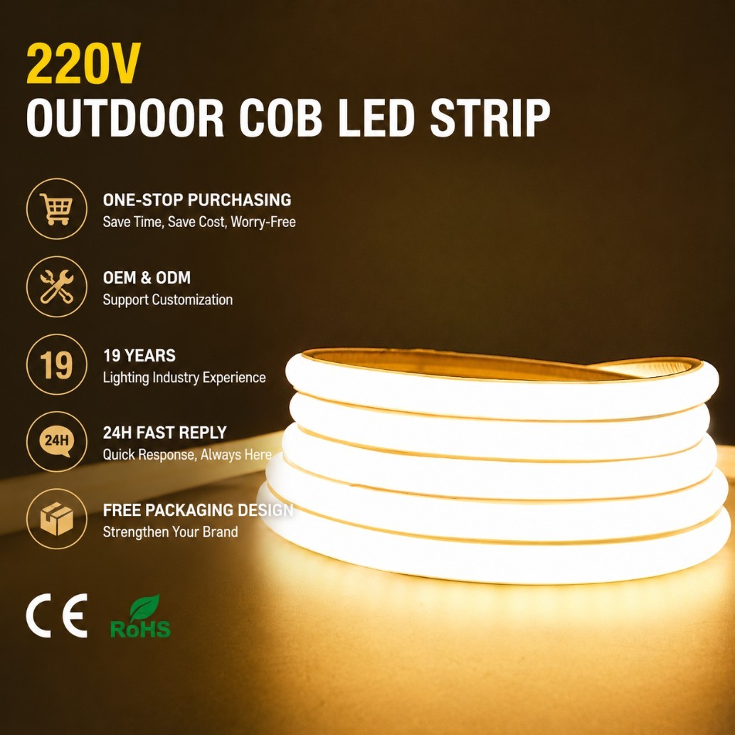 Driverless COB Strip Light AC 220V 240LEDs/m IP65 100m/roll 2700K-6000K White High Bright Outdoor Flex LED Light Strip