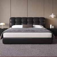 Cama Doble Moderna de Cuero con Espacio de Almacenamiento para Apartamentos y Hoteles