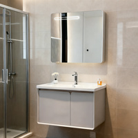 Miroir intelligent mural pour salle de bain, taille personnalisée 60-100 cm, style minimaliste, armoire en PVC kaki, éclairage LED doux, garantie 3 ans