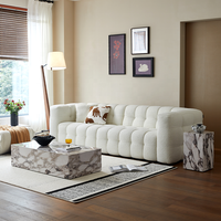 Canapé de Salon Modulaire Zayshine Nordique Moderne Luxe Crème Blanc Velours Forme en I 3 Places Peau de Mouton pour Appartement