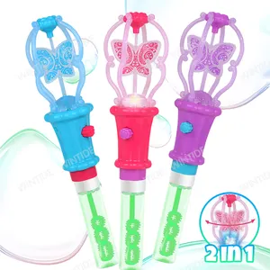 Summer Outdoor Maker Toys Mini Bubble Blower Sticks with Plastic Spin Flashing Butterfly for Wedding Party Beach School A