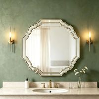 Miroir de maquillage mural de style européen, luxe léger, rétroéclairage LED tricolore, verre cousu à la main, décor PU