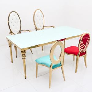 2025 venta al por Mayor moderno de lujo rectangular de vidrio de acero inoxidable boda Vip comedor sillas y mesas de fiesta para eventos venta - Product Image 1