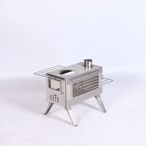 Portable Stainless Steel Camping <b>Stove</b> With Grill And Oven For Outdoor Use Firewood Fuel Silver Color - Product Image 1