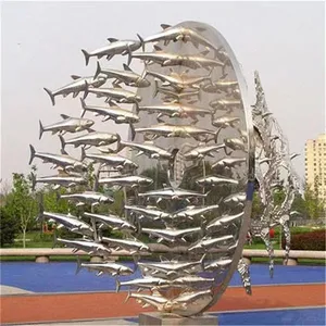 정원 장식 대형 거울 광택 스테인레스 스틸 물고기 조각 금속 동물 동상