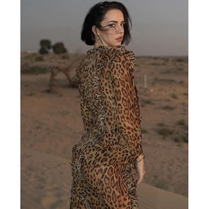 Abito lungo da donna in Chiffon con stampa leopardata Sexy con volant e spacco anteriore a manica lunga abito Casual con corda sottile - Product Image 2