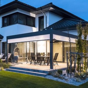 Pérgola <span class=keywords><strong>de</strong></span> techo <span class=keywords><strong>de</strong></span> Louvre motorizada gris ecológica, estilo Pergula <span class=keywords><strong>de</strong></span> 3x3m <span class=keywords><strong>con</strong></span> persianas laterales, fácil montaje para decoraciones <span class=keywords><strong>de</strong></span> jardín, Turquía - Product Image 1