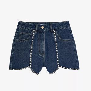 Vente d'usine : Short en jean taille haute bleu délavé avec strass, extensible, pour femme, idéal pour l'été - Product Image 5