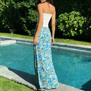 French Seaside Vacation Floral Print A Line <b>Long</b> <b>Skirt</b> <b>Women</b> Tie Waist Slim Fit Summer Beach Versatile <b>Skirt</b> - Product Image 6