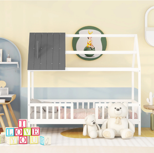 โครงเตียงคู่สำหรับ<span class=keywords><strong>บ้าน</strong></span>ขนาดเล็ก-ดีไซ<span class=keywords><strong>น</strong></span>์ไม้มอ<span class=keywords><strong>น</strong></span>เตสซอรี่พร้อมแผ่<span class=keywords><strong>น</strong></span>ไม้ระแ<span class=keywords><strong>น</strong></span>ง ไม่มีที่<span class=keywords><strong>น</strong></span>อนสปริง (สีขาวและสีเทา) - Product Image 2