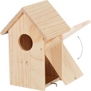 Nichoir à oiseaux en bois naturel fait à la main, décoratif, suspendu, durable, avec 4 trous, pour l'extérieur - Product Image 3