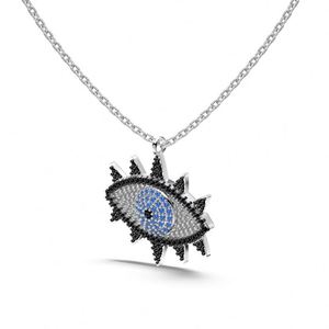 Collier Pendentif Dylam Personnalisé en Argent S925 avec Chaîne à Maillons, Zircon Cubique 5A, et Symbole de Protection Contre le Mal (Œil Bleu) - Product Image 1