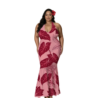 Nouvelle Robe Puletasi à Motif Plumeria, Col Halter, Décolleté Profond en V, Style Insulaire du Pacifique, Design Personnalisé, Robe Maxi Sirène, Imprimé Polynésien