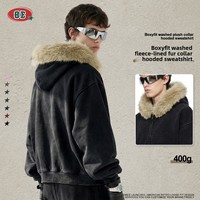 Cardigan zippé à capuche pour homme, style rétro européen/américain, coupe ample, doublure polaire, design épaissi, collection automne/hiver