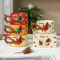 Mug Keramik 3D Dachshund Lucu, Desain Anjing, Dapat Ditumpuk, Cangkir Kopi Porselen, Gagang Kartun, Hadiah Natal, Peralatan Minum Minuman Panas
