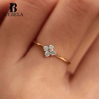 Vente en gros de bijoux fins à la mode, zircon, minimaliste, argent sterling 925, bague coréenne, trèfle à quatre feuilles, bagues pour filles