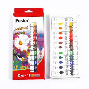 <span class=keywords><strong>Peinture</strong></span> <span class=keywords><strong>acrylique</strong></span> aquarelle professionnelle Foska, ensemble de 12 couleurs avec de grands tubes de 12 ml pour tissu, verre, affiche, <span class=keywords><strong>peinture</strong></span> DIY - Product Image 1