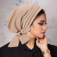 Nuevo Gorro Islámico Musulmán para Mujer, Color Sólido, con Tira Larga y Rosca, 4 Niveles, Poliéster