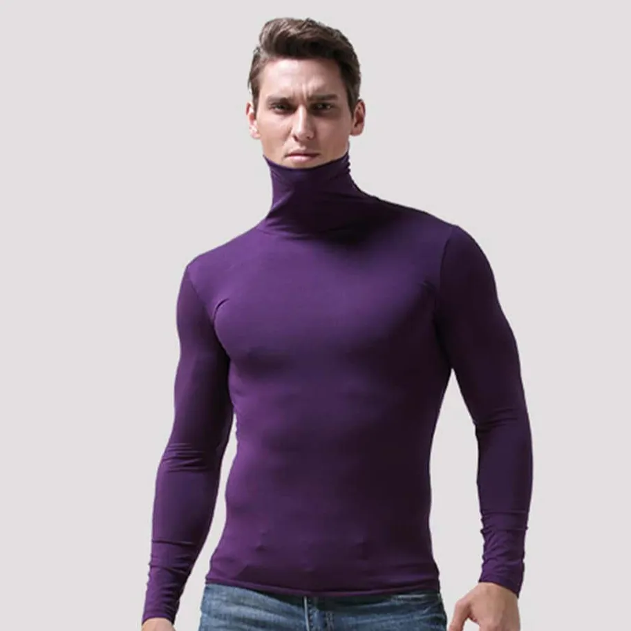 High quality custom autumn and winter new mens muscle fit long sleeve t shirts with turtle neck sports wear