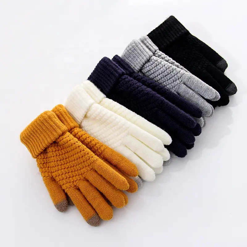 FREE SHIPPING winter racing warm fleece wool cycling acrylic touch screen knit texting magic glove mittens for women