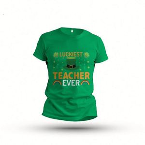 Wholesale Four <b>Leaf</b> Clover St. Patricks Day Graphic Crewneck Tee Shirt Custom Design Casual Green T-Shirt - Product Image 5