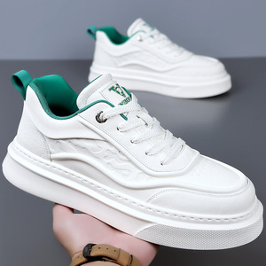 รองเท้าผ้าใบสีขาวสำหรับผู้ชาย หนังแท้ ส้นเตี้ย พื้นยาง EVA พื้นรองเท้าชั้นกลาง น้ำหนักเบา เหมาะสำหรับใส่เดินเล่นสบายๆ - Product Image 4