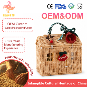 Cesta de regalo hecha a mano con forma de casa <span class=keywords><strong>navideña</strong></span>, de paja, mimbre, ratán y otros materiales tejidos, con asa, para recuerdos festivos - Product Image 1