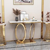 Console de couloir étroite avec plateau en marbre et structure en métal doré pour hall d'hôtel, appartement - Fournisseur en gros