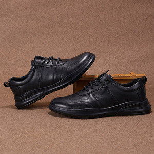 Zapatos de Vestir de Hombre con Cordones, Punta Redonda, de Cuero Negro, Suela de Goma Suave, para Oficina, Estilo Otoñal, Forro de Cuero Genuino - Product Image 2