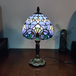 8" Rose Design Resin Base Stained Glass Hand-Crafted European Style Antique Table <b>Lamp</b> for Living Room <b>Bed</b> Room Study Room Decor - Product Image 5