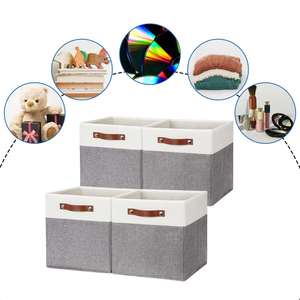Cubes de rangement avec poignées et porte-étiquettes, paniers en tissu, cubes de rangement pour placard, bacs organisateurs pour la maison, pour le rangement des articles divers - Product Image 3
