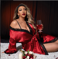 Pyjama de grande taille pour femmes, manches longues, style lumineux, nuisette rouge, peignoir ample, confortable, chemise de nuit pour la maison