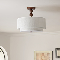 Plafonnier semi-encastré en laiton avec abat-jour en tissu double couche, luminaire suspendu moderne pour salon et maison