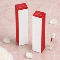 Boîte pliante personnalisée rouge et blanche avec extrémité pliée, impression CMYK et dorure argentée, pour emballage de tubes cosmétiques et de soins de la peau