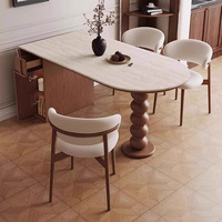 Moderner Esstisch mit Massivholzgestell im Mittelalterlichen Stil, Klappbar und Ausziehbar für 4-6 Personen, Geeignet für Zuhause, Restaurant und Café