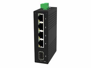 Commutateur industriel non géré CE FCC pour rail DIN, 4 ports Gigabit, 1 port SFP, IP40, -40~75, protection contre les surtensions de port 6kV, fabriqué à Shenzhen, Chine - Product Image 1