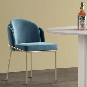 Comfortable Dinning Room Furniture Blue Fabric Wood Steel Tube Frame Dining Chair