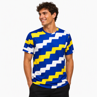 T-shirt à manches courtes en popeline 3D AOP pour homme, 100% polyester, bleu royal, lignes dégradées, séchage rapide, respirant, col rond, prêt à être expédié