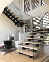 Moderne USA Kanada Standard Metall Holz Indoor Gerade Treppe Stahl Wirbelsäulen balken Floating Solid Design für Küche für Villa