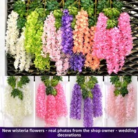 Vente directe usine : Fleurs artificielles de glycine à arrangement dense, fausses fleurs de haricot, décorations de mariage, accents suspendus au plafond