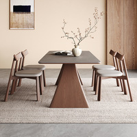 Table à Manger Rectangulaire Moderne de Luxe Léger en Pierre, Base en Bois Massif de Haute Qualité, pour Salon