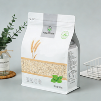 Sac à fond plat biodégradable imprimé sur mesure, pochette en papier kraft avec fenêtre transparente en PLA, emballage compostable pour aliments secs et compléments alimentaires