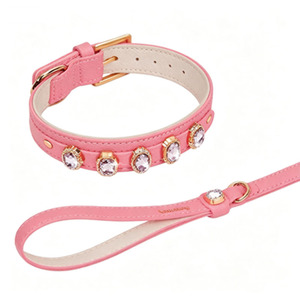 Bling Rhinestone Elegant Durable <b>Dog</b> <b>Collar</b> Leash Set Luxury PU Leather Small Medium <b>Dogs</b> Adjustable Soft Padded Neck Strap - Product Image 6