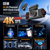 Caméra embarquée 4K 4 canaux IA avant et arrière avec suivi GPS, surveillance de stationnement 24H, WDR, boîte noire de voiture, Wi-Fi 5G pour voitures OEM