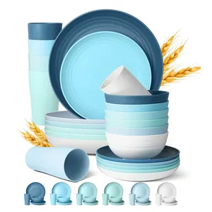 ECO Wheatstraw Dinnerware Set Plates & Dishes Wheat Straw Biodegradable Kid Dinner Plate without BPA Plastic for Baby 32 Pcs/set