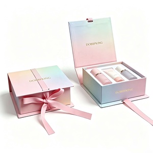Caja de Embalaje Cosmético Personalizada con Lazo de Cinta, Diseño <span class=keywords><strong>Pastel</strong></span>, Cajas de Envío para Cuidado de la Piel, Color Rosa, Logotipo Impreso para Negocios de Belleza - Product Image 1