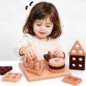 Early Skill Builder Eco-Friendly Beech Wood Sorting & Stacking <b>Building</b> <b>Blocks</b> Stack and Sort Board Toys for Kids - Product Image 2