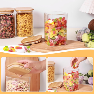 SINCERE 2025, tarros de almacenamiento de alimentos de vidrio cuadrados personalizados, tapas de bambú, superventas, organizador de cocina, contenedores de almacenamiento para cubierta de uso - Product Image 4
