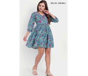 Vestido Midi de Algodón 100% con Estampado Floral para Mujer, Estilo Línea A, Ecológico, Ligero, Transpirable, Casual, de Manga Corta para Verano - Product Image 1