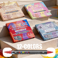 Marqueur acrylique double tête Xin Bowen, 12 couleurs, peinture artistique, pointe fine, marqueur de croquis, marqueur acrylique multicolore, ensemble de stylos marqueurs